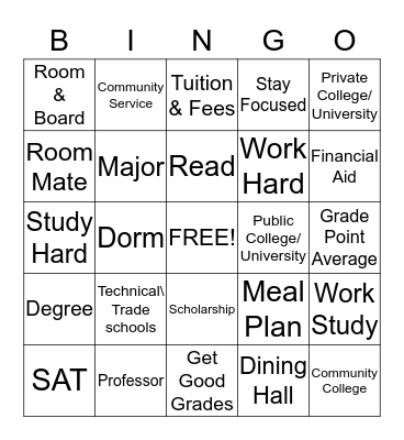 College Bingo  Bingo Card