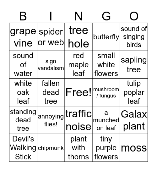 College Creek Trail Bingo! Bingo Card