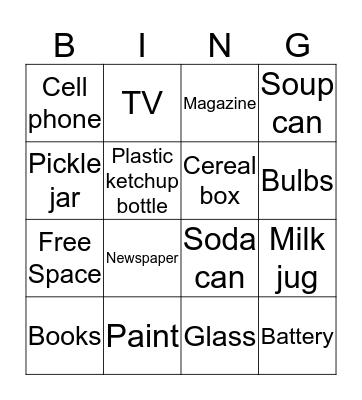 Recycling Bingo Card