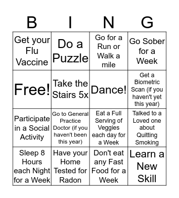 Lower Disease Risk Bingo Card