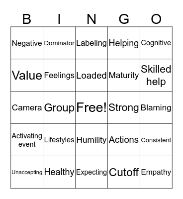 R.D.A.P. Bingo Card