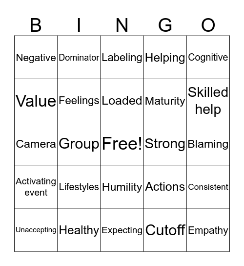 R.D.A.P. Bingo Card
