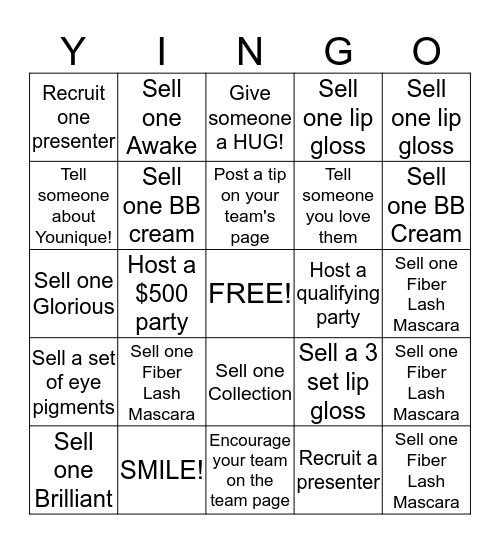 YOUNIQUE  Bingo Card