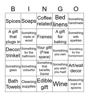 Josi's Gift Opening Bingo Card