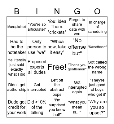 Only woman on the conference call Bingo Card