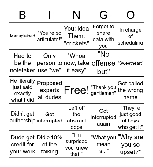 Only woman on the conference call Bingo Card