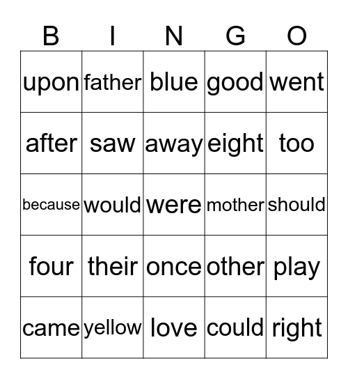 SIGHT WORD Bingo Card
