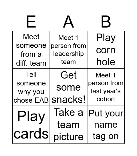 Engineering Bootcamp Bingo Card