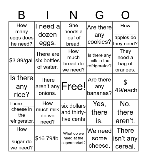 Unit 7 Bingo Card