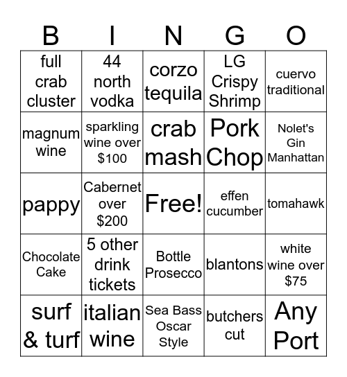 STEAK 44 Bingo Card