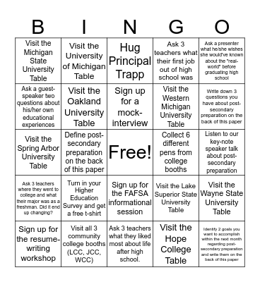Higher Education Bingo Card