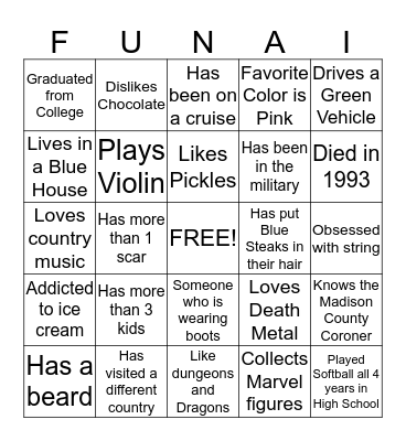 Funai Bingo Card