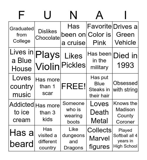 Funai Bingo Card