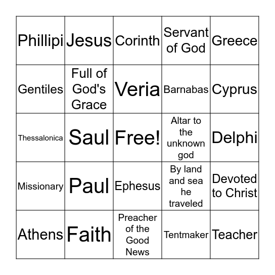 Paul's Journeys Through Greece Bingo Card