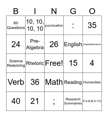 ACT!  B.I.N.G.O Bingo Card