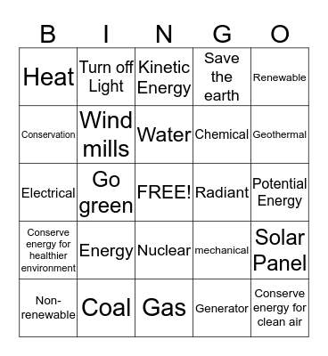 Energy Bingo Card