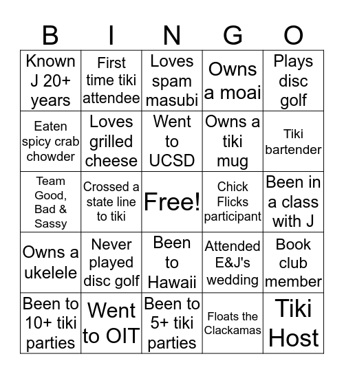 TIKI 2019 Bingo Card