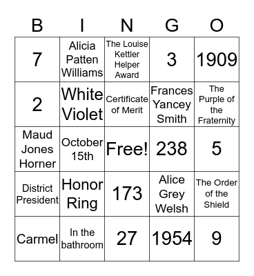 Fred Fact Bingo Card