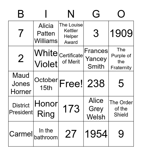 Fred Fact Bingo Card