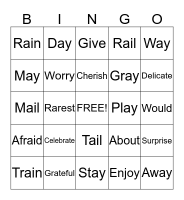 Mama's Birthday Present Bingo Card