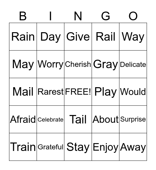 Mama's Birthday Present Bingo Card