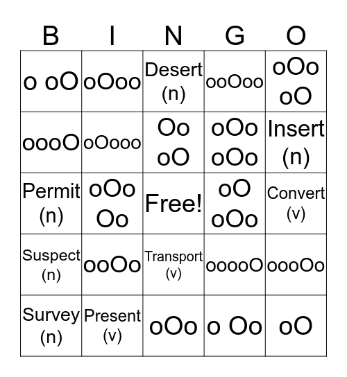 Word Stress Bingo Card