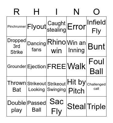 RHINOS BASEBALL BINGO Card