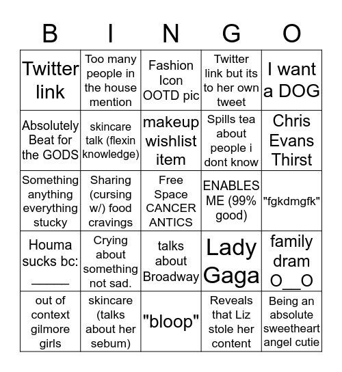 Brooke BINGO BANGO BOINGO  Bingo Card
