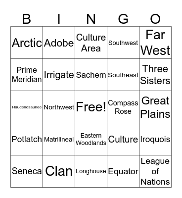 Geography & Native Americans  Bingo Card