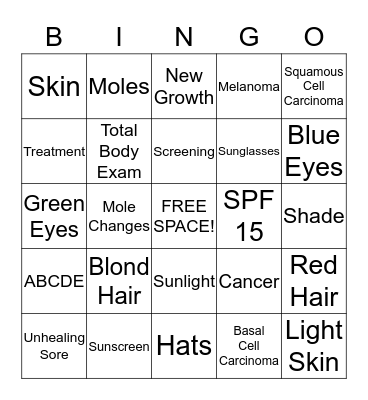 Skin Cancer Awareness Bingo Card