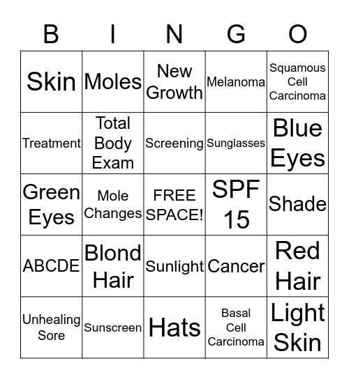 Skin Cancer Awareness Bingo Card