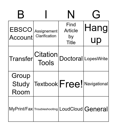 Subtypes  Bingo Card