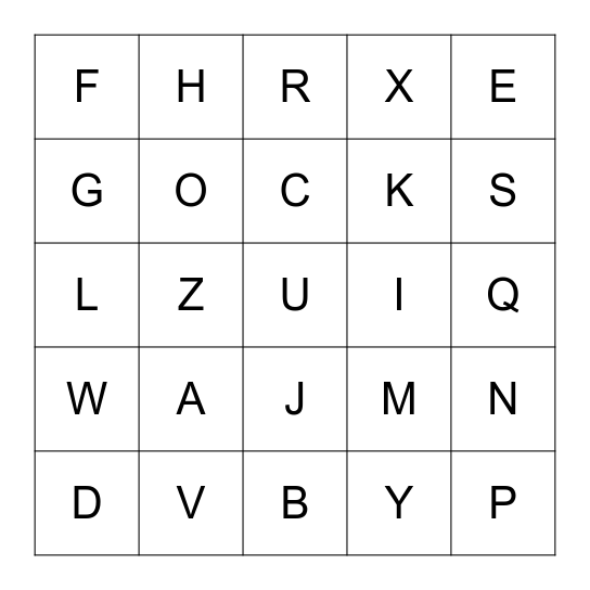 Alphabet Bingo Card