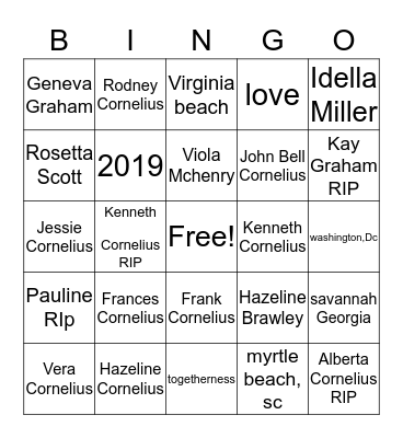 CORNELIUS & BEATTY Bingo Card