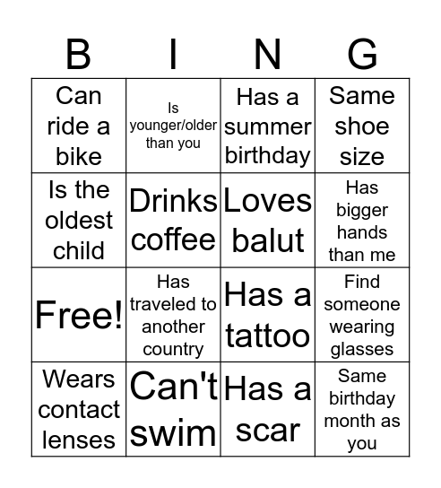 Introduction Bingo Card