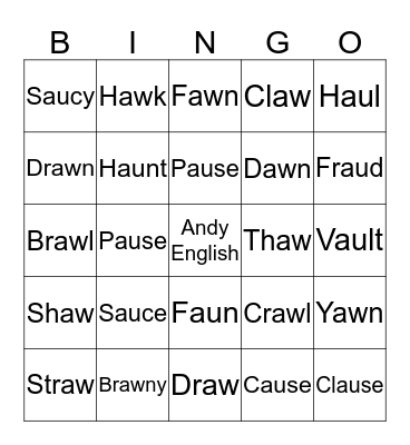 The Third Sound of A: au & aw Bingo Card