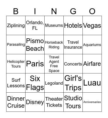 Travel Agent Bingo Card