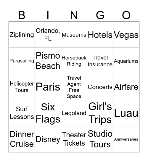 Travel Agent Bingo Card