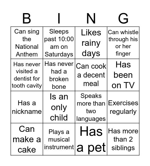 UnPeople Bingo Let’s mingle! Find someone who fits the description and have him or her sign their name. You cannot have the same person sign their name more than once.  Find someone who....titled Bingo Card