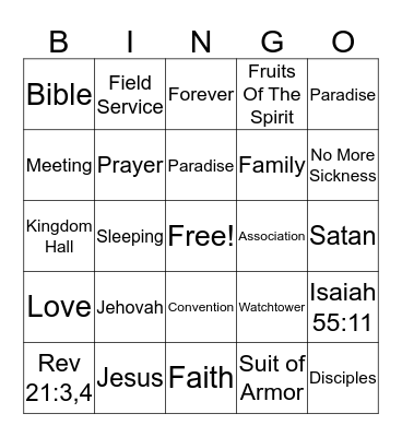 Family Worship Bingo Card