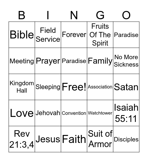 Family Worship Bingo Card