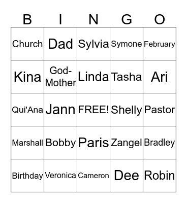 Sylvia's Bingo Card