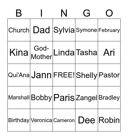 Sylvia's Bingo Card