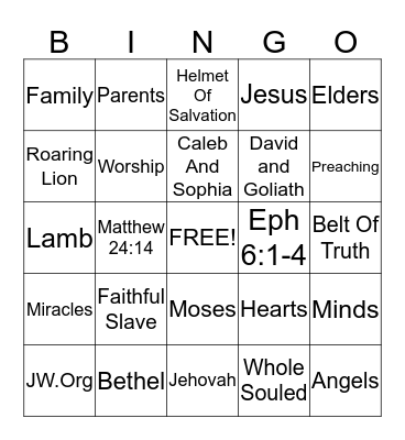 Family Worship Bingo Card