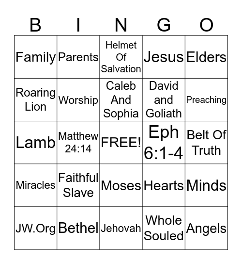 Family Worship Bingo Card