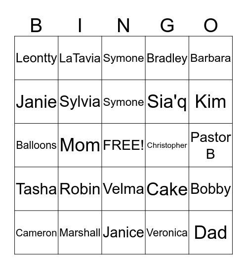 Sylvia's Bingo Card
