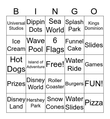 Amusement Park Bingo Card