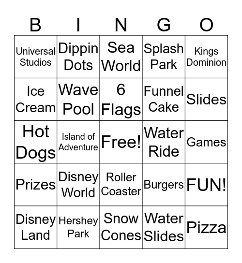 Amusement Park Bingo Card