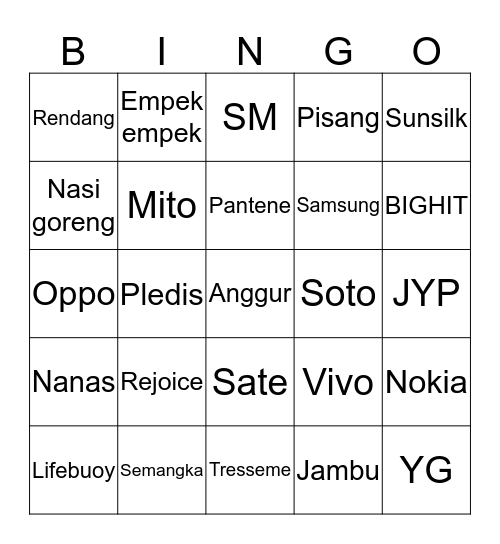 Killa Cantik Bingo Card