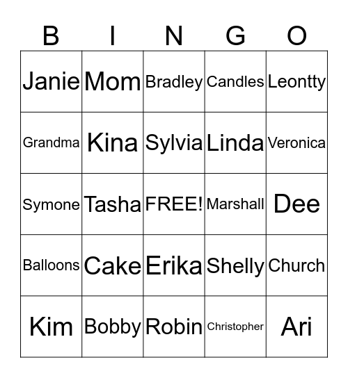 Sylvia's Bingo Card